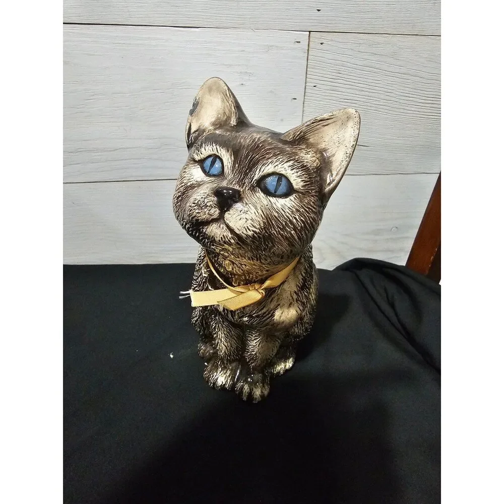 Rare Vintage 1987 9.5 inch cat brown w blue eyes